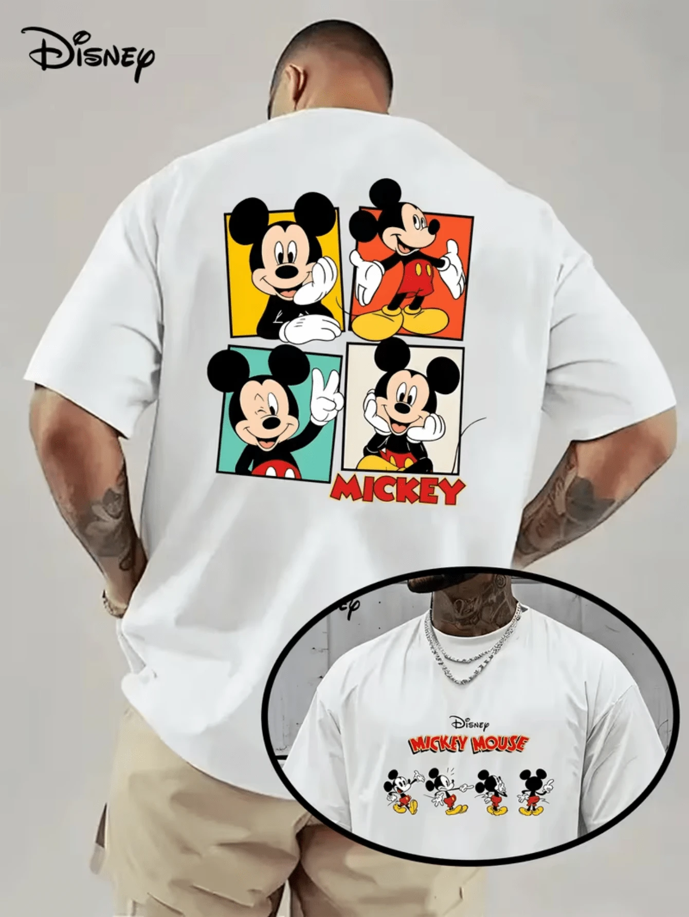 (Disney Licensed)Disney Mickey Mouse Men's T-Shirt, 4-Panel Mickey Expressions Graphic Tee, Oversized Crew Neck Short Sleeve Casual Streetwear T-Shirt, Mickey With Different Poses And Moods Print Men's Summer Top, Disney Officially Authorized Men's Short-Sleeved T-Shirts, Mens Clothes, Men, Ropa De Hombre, Summer Clothes, Men Shirts, Graphic Tees, Disney Outfits Men, Graphic Tees, Camisetas Para Hombre, Camisas Para Hombre, Summer Outfits For Men, Father's Day Gift, Perfect Gift For Family And Friends, Which Are Necessary For Birthday Parties, Disney Shirts, Mens Clothes, Summer Clothes, Officially Licensed Disney T-Shirts, Disney Men's And Women's Spring/Summer Fashion Casual Short-Sleeve T-Shirts - trắng - Xem 1
