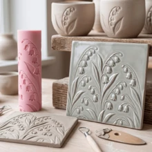 Lily Of The Valley Ceramic Texture Mold, Lily Flower Pattern Polymer Clay Embossing Rolling Pin Mold, High-Quality Plastic Pottery Handmade Tool For Tableware And Earring Making; Floral Shaped Clay Mold, Spring Theme Clay Mold, Mother's Day Special Clay Mold - Lily Of the Valley - View 1