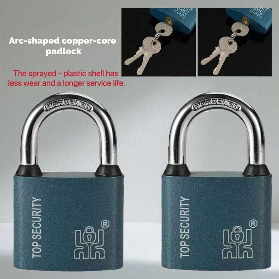 1pc Metal Anti-Rust, Waterproof Security Lock With 3 Keys, Suitable For Dorm, Cabinet, Warehouse, Cage Etc. | Rust-Proof Copper Core, Dustproof Steel Chain - A - View 1