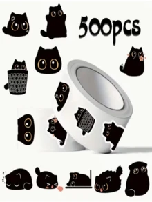 500张黑色猫咪可爱主题圆形贴纸，展现各种可爱黑猫的姿态，以黑色为主色调，适合装饰手账、猫咪主题工艺品、水瓶贴纸，以及贴在手机壳、平板电脑保护套、笔记本电脑保护套上。 - 黑貓 - 查看 2