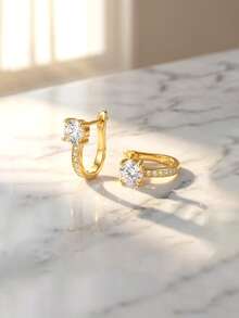 Bông tai bạc 925 đính đá Zirconia bốn chấu, kiểu dáng sang trọng Pháp, thích hợp làm quà cưới/quà Valentine. - vàng - Xem 6