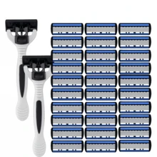 2 Razor Holders + 36 Blades, 6-Layer Manual Razor, Unisex, Stainless Steel Replaceable 6-Layer Blade Shaving Tool - Grey - View 16