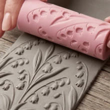 Lily Of The Valley Ceramic Texture Mold, Lily Flower Pattern Polymer Clay Embossing Rolling Pin Mold, High-Quality Plastic Pottery Handmade Tool For Tableware And Earring Making; Floral Shaped Clay Mold, Spring Theme Clay Mold, Mother's Day Special Clay Mold - Lily Of the Valley - View 2