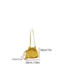 Korean Soft Yellow Drawstring Bucket Bag, Spherical Decor, Shoulder/Crossbody, Casual Commute Date Versatile Girly Style Women Handbag - Yellow - View 2