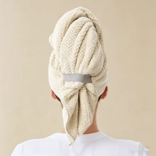 1pc Women's Coral Fleece Pineapple Texture Hair Drying Towel, Thick & Long Hair Wrap, Quick Dry Hair Turban With Elastic Band, Super Absorbent Hair Drying Towel - Multicolor - View 3