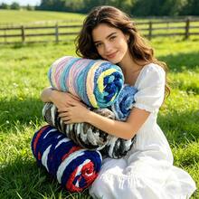 18oz/500g Chunky Ombre Knitted Roving, Super Bulky Striped Yarn For Beginner Handmade Blankets, Pet Beds - Multicolor - View 4
