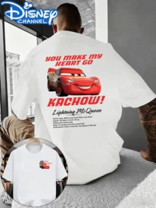(Disney Licensed)Disney Cars Men's T-Shirt, Lightning McQueen "KACHOW!" Graphic Tee, Oversized Crew Neck Short Sleeve Casual Streetwear T-Shirt, Lightning McQueen With Funny Quote And Car Specs Print Men's Summer Top, Disney Officially Authorized Men's Short-Sleeved T-Shirts, Mens Clothes, Men, Ropa De Hombre, Summer Clothes, Men Shirts, Graphic Tees, Disney Outfits Men, Graphic Tees, Camisetas Para Hombre, Camisas Para Hombre, Summer Outfits For Men, Father's Day Gift, Perfect Gift For Family And Friends, Which Are Necessary For Birthday Parties, Disney Shirts, Mens Clothes, Summer Clothes, Officially Licensed Disney T-Shirts, Disney Men's And Women's Spring/Summer Fashion Casual Short-Sleeve T-Shirts - 白色 - 查看 1