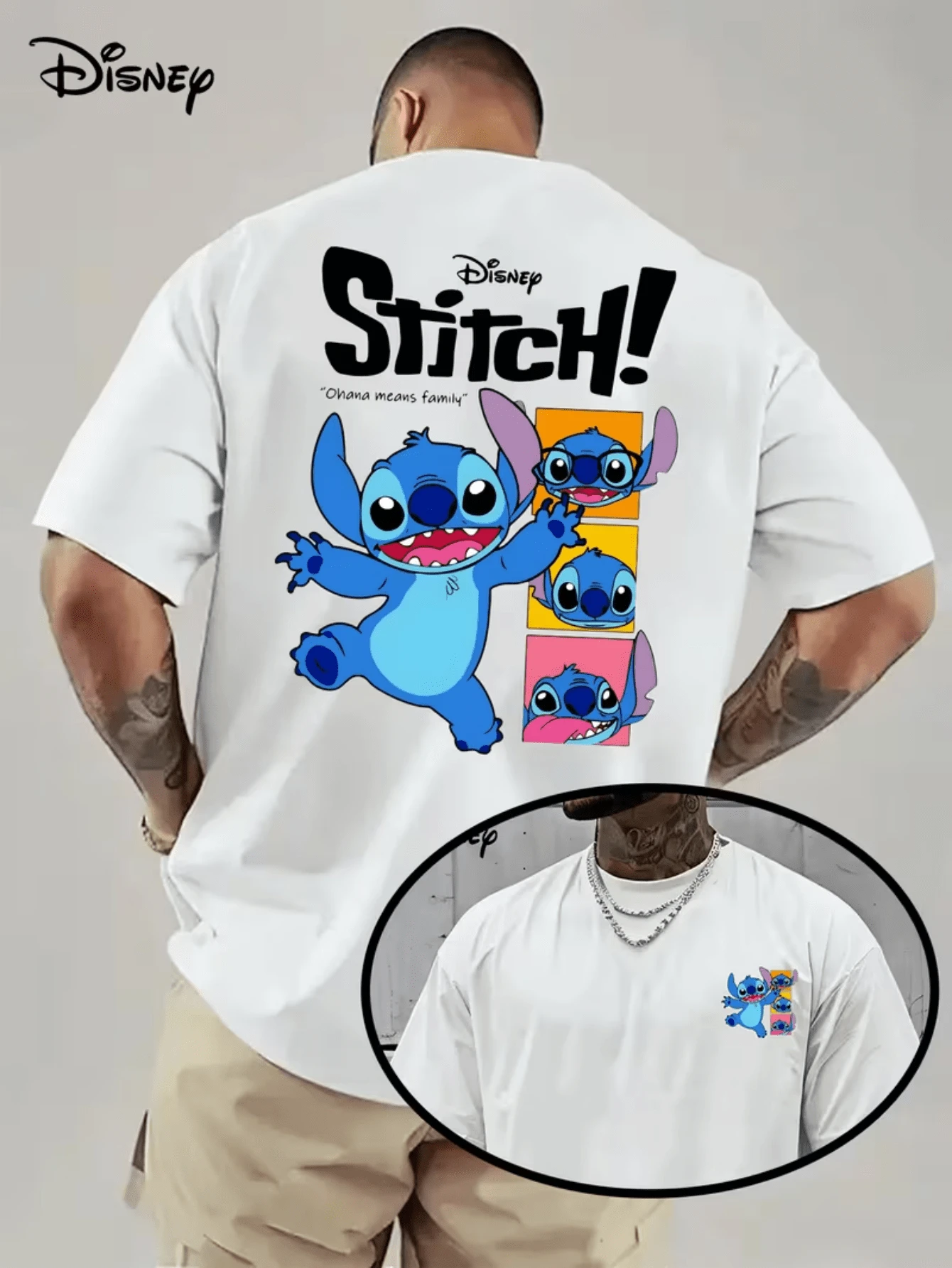 (Disney Licensed)Disney Lilo & Stitch Men's T-Shirt, Streetwear Stitch With Winter Outfit Graphic Tee, Oversized Crew Neck Short Sleeve Casual Streetwear T-Shirt, Cool Stitch In Beanie And Red Jacket Print Men's Summer Top, Disney Officially Authorized Men's Short-Sleeved T-Shirts, Mens Clothes, Men, Ropa De Hombre, Summer Clothes, Men Shirts, Graphic Tees, Disney Outfits Men, Graphic Tees, Camisetas Para Hombre, Camisas Para Hombre, Summer Outfits For Men, Father's Day Gift, Perfect Gift For Family And Friends, Which Are Necessary For Birthday Parties, Disney Shirts, Mens Clothes, Summer Clothes, Officially Licensed Disney T-Shirts, Disney Men's And Women's Spring/Summer Fashion Casual Short-Sleeve T-Shirts - 白色 - 查看 1