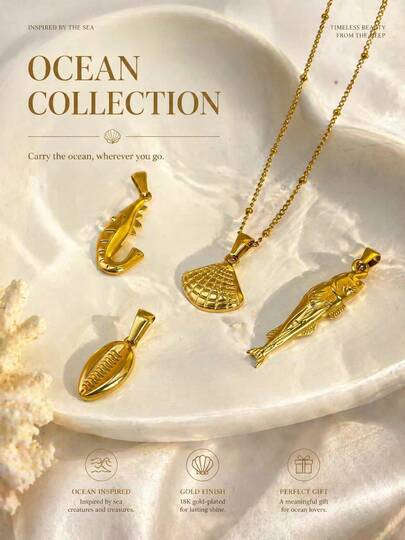 1 chiếc dây chuyền mặt dây chuyền hình đại dương bằng vàng 18K, dây chuyền choker thời trang dành cho nữ, thích hợp cho kỳ nghỉ biển và đeo hàng ngày, món quà đầy phong cách.