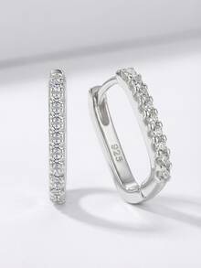 1 Đôi bông tai bạc 925 đính đá Zirconia lấp lánh, kiểu dáng thời trang, đường kính 1.5cm, thích hợp làm quà cưới/sinh nhật cho nữ, hoặc đeo hàng ngày, kèm hộp quà sang trọng. - Bạc - Xem 7