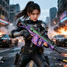 Cyberpunk Style Creative Tactical Weapon Brick Model, Available In Purple, Pink And Green Color Schemes, Realistic Vector Firearm Design With Magazine And Sight Details, Collectible Construction Blocks Suitable For Enthusiasts, Room Decor And Birthday Gifts - Light Machine Gun Model - View 3