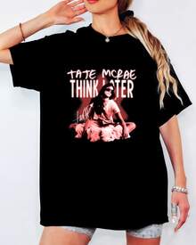 Tate McRae "Think Later" Vintage Portrait T-Shirt, Red Tint & Signature Print, Unisex Music Fan Top - Black - View 11