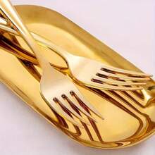 100/50/25/10pcs Gold Cutlery Set, Including Cake/Salad Forks, Spoons, Reusable And Washable Tableware, Suitable For Home Kitchen, Kitchen Accessories, Tableware Set, Restaurant, Wedding, Outdoor, Birthday, Party, Holiday Gathering, Back To School Party - Gold - View 3