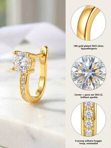 Bông tai bạc 925 đính đá Zirconia bốn chấu, kiểu dáng sang trọng Pháp, thích hợp làm quà cưới/quà Valentine. - vàng - Xem 8