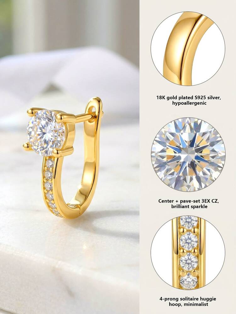 Bông tai bạc 925 đính đá Zirconia bốn chấu, kiểu dáng sang trọng Pháp, thích hợp làm quà cưới/quà Valentine. - vàng - Xem 7