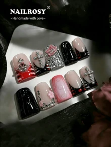 Bộ 10 miếng dán móng tay NAILROSY hình vịt và quan tài chạm khắc hoa 3D, phụ kiện không thể thiếu cho lễ cưới, màu trắng tinh khiết, màu da và trong suốt, dùng hàng ngày, sản phẩm mới mùa xuân 2026, chất lượng chuyên nghiệp tại salon, thủ công tinh xảo, hộp quà sang trọng. - Nhiều màu - Xem 10