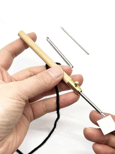Bộ kim đục lỗ cán gỗ, 3 kim thay thế, cán gỗ mơ mịn và dụng cụ xỏ chỉ | Dành cho người lớn mới bắt đầu, bộ dụng cụ đục lỗ, thêu, kim bấm | Kim thêu sắc bén phù hợp với sợi, thêu chữ thập, thêu bấm, đồ thủ công DIY | Đồ dùng trang trí nhà theo phong cách nông trại Boho dành cho người đam mê thêu