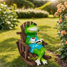Resin Rocking Chair Frog Reading Figurine, Outdoor Garden Pond Decor, Cute Desktop Micro Landscape Ornament - A - View 10