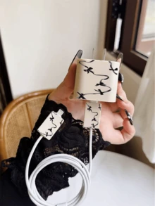 4pcs Minimalist Black Bow Ribbon Design Charging Head Protector Case, Data Cable Organizer Compatible With 20W Charger For IPhone 15 Pro Max, 17 Pro Max, 16 Pro Max, 11, 12, 13, 14 Pro Max, Fashionable - Aprikot - View 3