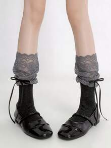 1/4 par de calcetines de media pantorrilla con volantes y lazo de estilo ballet versátil y dulce, para primavera/verano - Multicolor - Ver 1
