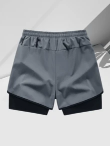 1pc Men's Outdoor Sports Running Shorts, Breathable Quick-Dry Printed, Suitable For Spring/Summer Outdoor Running & Fitness - Dark Grey - View 3
