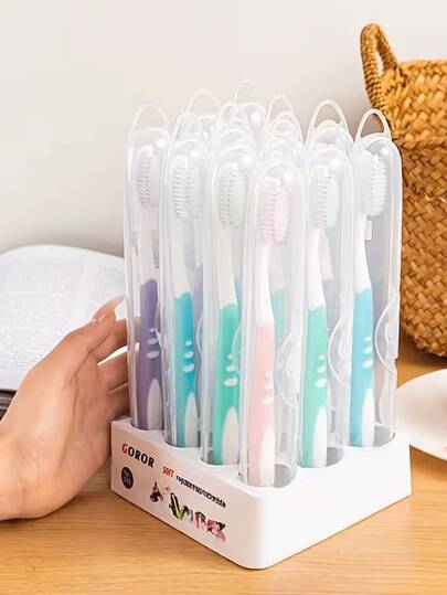 10支/套 高品质软毛牙刷，成人适用，呵护牙龈，清洁牙齿，适合居家、宿舍、旅行使用，独立包装
