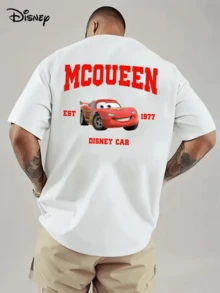 (Disney Licensed)Disney Cars Men's T-Shirt, Lightning McQueen "McQueen Est. 1977" Graphic Tee, Oversized Crew Neck Short Sleeve Casual Streetwear T-Shirt, Retro Lightning McQueen With Varsity Letters Print Men's Summer Top, Disney Officially Authorized Men's Short-Sleeved T-Shirts, Mens Clothes, Men, Ropa De Hombre, Summer Clothes, Men Shirts, Graphic Tees, Disney Outfits Men, Graphic Tees, Camisetas Para Hombre, Camisas Para Hombre, Summer Outfits For Men, Father's Day Gift, Perfect Gift For Family And Friends, Which Are Necessary For Birthday Parties, Disney Shirts, Mens Clothes, Summer Clothes, Officially Licensed Disney T-Shirts, Disney Men's And Women's Spring/Summer Fashion Casual Short-Sleeve T-Shirts - 白色 - 查看 1