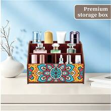 1pc Bohemian Style Wooden Cosmetic Storage Box, Multi-Layer Compartment Makeup Organizer For Skincare, Lipstick, Perfume, Suitable For Makeup, Snacks, Remote Control Storage, Perfect Home Decor, Includes Tools And Accessories, Handmade, Boho Style, Durable Wood, Storage Container, Multi-Function Box, Minimalist Decor Enthusiasts, Home Organization - Multicolor - View 2