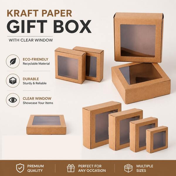 5 Stück/10 Stück 3-farbige Geschenkboxen mit transparentem PVC-Fenster, Kraftpapier/Schwarz/Weiß Pappboxen geeignet für Schmuck, Süßigkeiten, Kekse, Seife, Partyfavors, Verpackung für kleine Unternehmen, Hochzeits- und Feiertagsartikel, Mehrzweck-Aufbewahrungsboxen