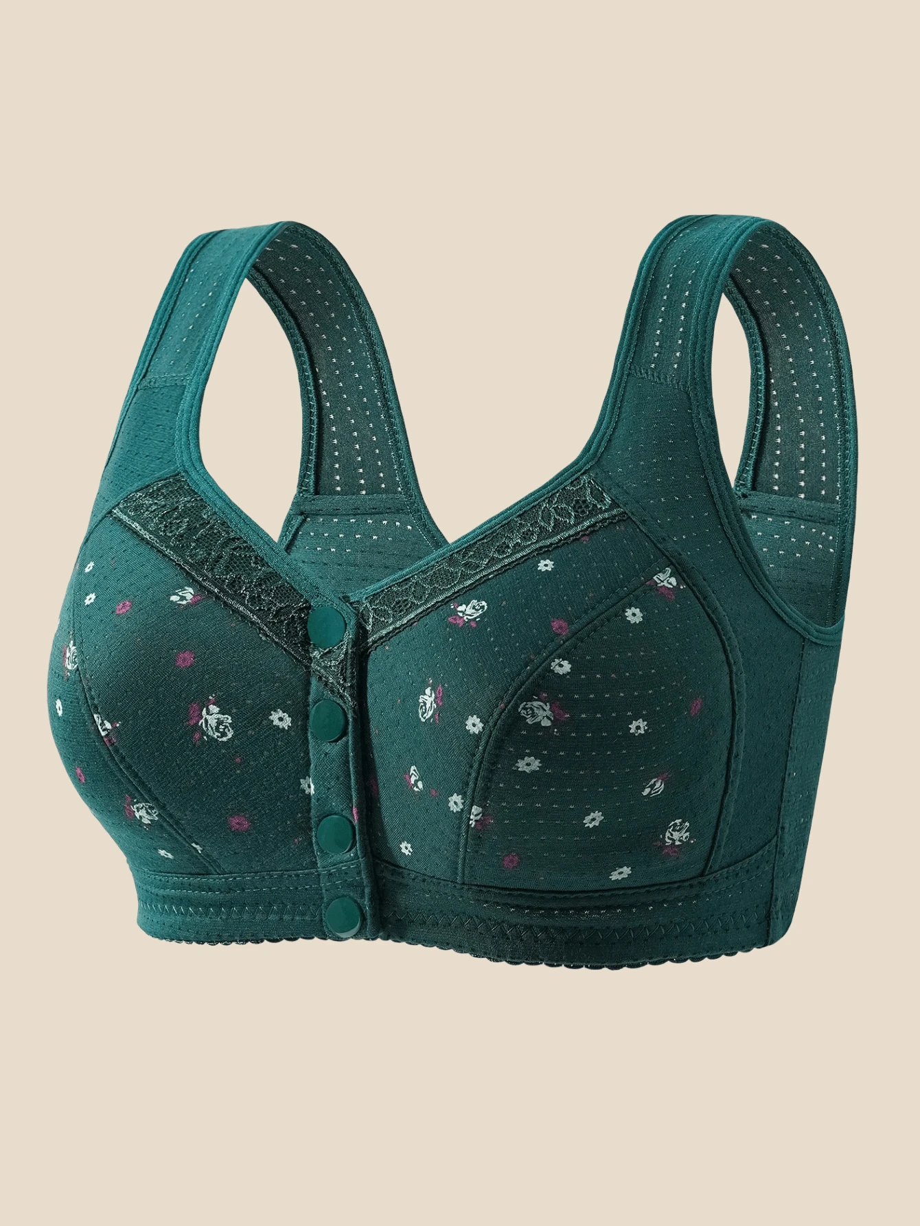 Seamless Wireless Comfortable Front Closure Bra, Women's Lingerie - Dark Green - View 1