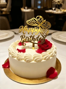 3个金色亚克力“生日快乐”蝴蝶蛋糕装饰插牌 - 闪亮字母装饰，适用于生日派对、周年庆典和各种节日场合。非常适合装饰纸杯蛋糕、甜点桌和烘焙食品。是节日、生日和家庭聚会的必备品。 - A - 查看 3