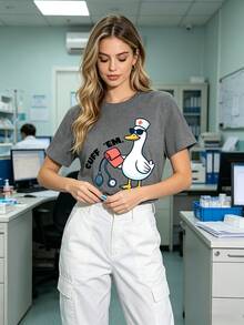 Women's T-Shirt With ER Room Nurse Print, Short-Sleeved Round Neck Casual Top, Suitable For Spring And Summer. - Màu xám đen - Xem 2