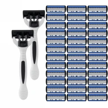 2 Razor Holders + 36 Blades, 6-Layer Manual Razor, Unisex, Stainless Steel Replaceable 6-Layer Blade Shaving Tool - Grey - View 15