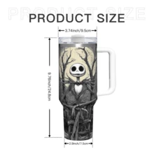 40oz Tumbler, Nightmare Before Christmas Skeleton Design Stainless Steel Travel Mug With Lid & Straw, Gothic Halloween Cup, Gift For Tim  Fans - trắng - Xem 4
