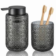 2pcs Bathroom Set: Glass Liquid Soap Dispenser + Toothbrush Holder, Luxury Retro Vanity Countertop Decor Accessories - Multicolor - View 15