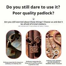 1pc Metal Anti-Rust, Waterproof Security Lock With 3 Keys, Suitable For Dorm, Cabinet, Warehouse, Cage Etc. | Rust-Proof Copper Core, Dustproof Steel Chain - A - View 5