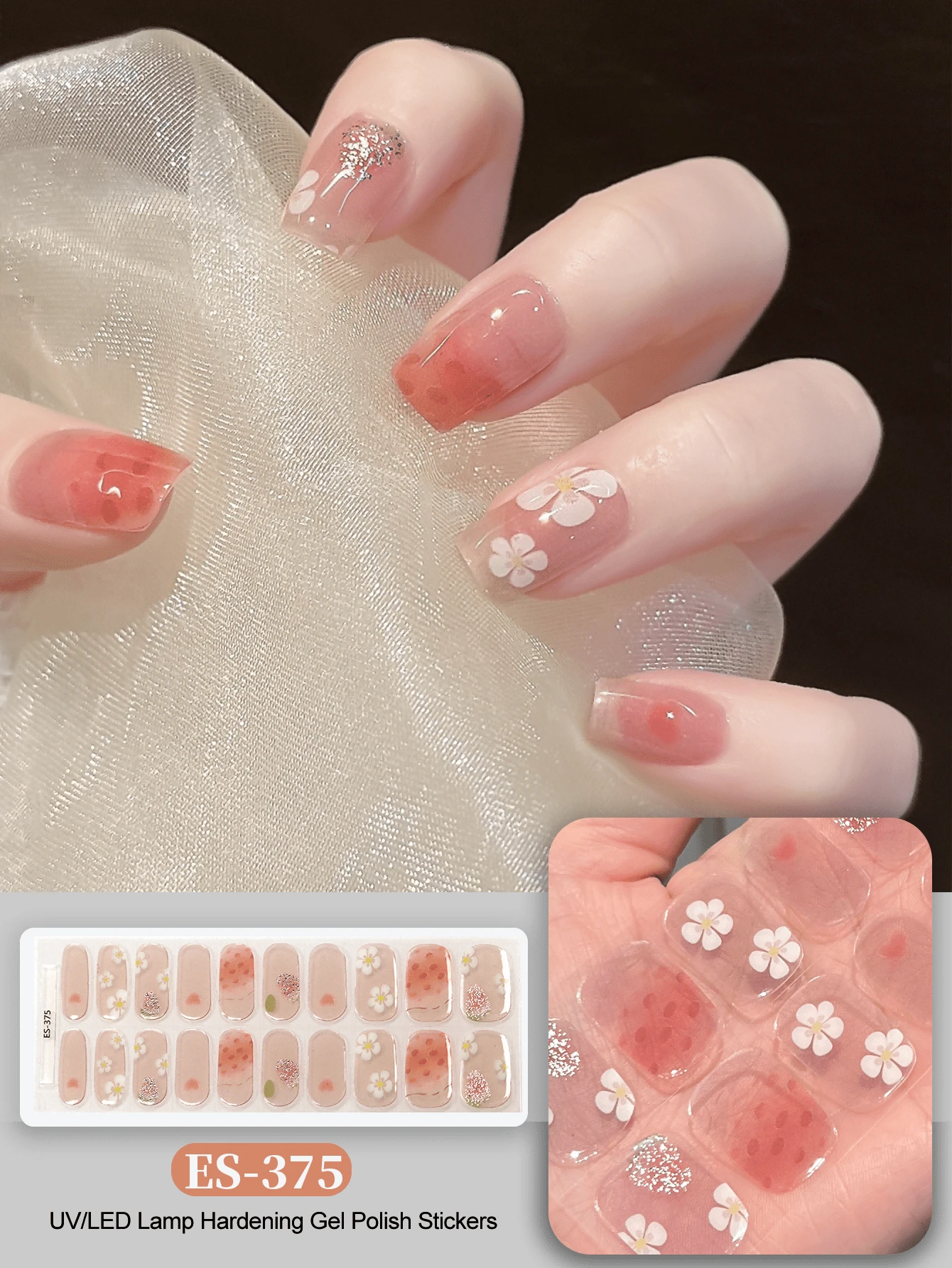 Tiras de gel para uñas semi curadas, 20 piezas de calidad de salón de larga duración, fácil de aplicar y retirar, pegatinas de gel para uñas con luz UV