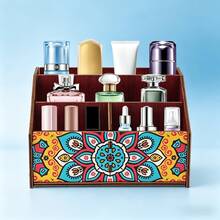 1pc Bohemian Style Wooden Cosmetic Storage Box, Multi-Layer Compartment Makeup Organizer For Skincare, Lipstick, Perfume, Suitable For Makeup, Snacks, Remote Control Storage, Perfect Home Decor, Includes Tools And Accessories, Handmade, Boho Style, Durable Wood, Storage Container, Multi-Function Box, Minimalist Decor Enthusiasts, Home Organization - Multicolor - View 4