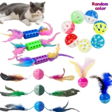 1个/4个/8个装宠物猫玩具，带羽毛球，互动猫咪追逐玩具，室内游戏彩色猫咪自玩尾巴玩具 - 送给宠物主人和爱猫人士的完美节日礼物 - 彩色 - 查看 21