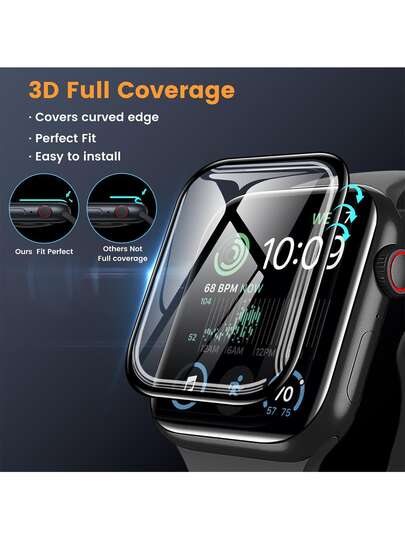 3 PiecesHD Full Coverage Screen Protector For Apple Watch With Curved Composite Material And Carbon Fiber Style - Compatible With Apple Watch 38/40/41/42/44/45/46/49mm Ultra/SE/Series 10/9/8/7/6/5/4/3/2/1