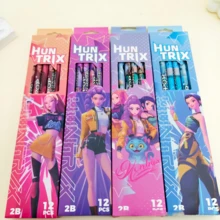 Bộ 12 bút chì phong cách Anime/K-Pop, 12 bút chì 2B có tẩy, thích hợp cho học sinh, trẻ em, học tập, văn phòng phẩm, bài tập ở trường, quà tặng sinh nhật (Kiểu dáng ngẫu nhiên) - Nhiều màu - Xem 2
