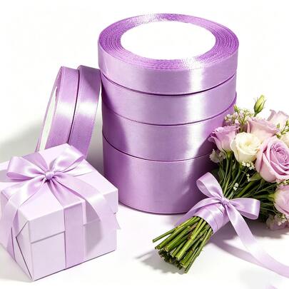 25 Yards/Roll Lavender Satin Ribbon, Solid Shiny Fabric, Suitable For DIY Wedding Invitations, Bridal Bouquets, Gift Wrapping, Party Decorations, Sewing Crafts, Bridal Bouquet Accessories, Wedding Decor