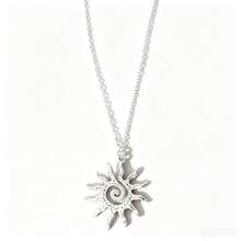 1 pieza Collar con colgante de sol en espiral de acero inoxidable, diseño minimalista y único de estilo Y2K para superposición, cadena de clavícula unisex - Plateado - Ver 14