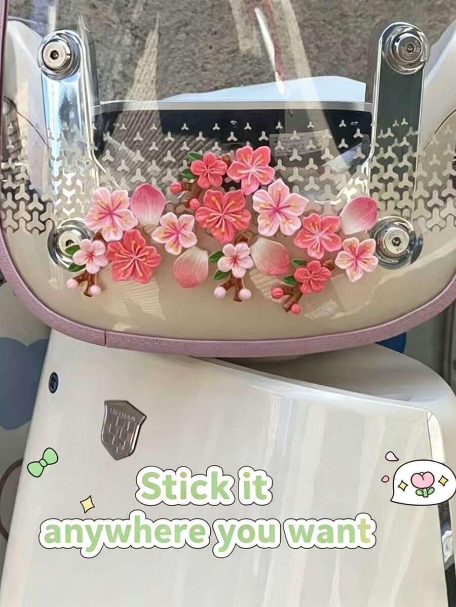16片樱花花瓣3D汽车贴纸，可爱少女风花卉贴花，适用于电动车、摩托车、头盔、DIY装饰，防水防刮树脂贴纸，送给女朋友的理想礼物