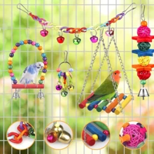 1/5/7pcs Bird Parrot Toy Set, Colorful Vine Ball With Climbing Ladder And Swing, Hammock Bell Perch, Foraging Puzzle Toy, Suitable For Small And Medium Birds, Training And Brain Exercise For Lovebirds, Parakeets, Macaws - View 6