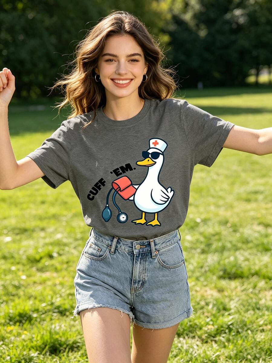 Women's T-Shirt With ER Room Nurse Print, Short-Sleeved Round Neck Casual Top, Suitable For Spring And Summer. - Màu xám đen - Xem 1