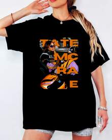 Tate McRae Racing Outfit T-Shirt, "TATE MCRAE" Orange Text Print, Unisex Music Fan Top - Black - View 9