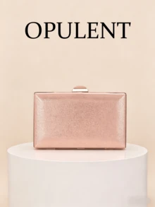 Pink Floral Sequin Embroidered Hard Case Clutch Bag, Elegant Sequin Flower Box Wallet With Detachable Chain Strap, Suitable For Weddings And Parties - Pink - View 4