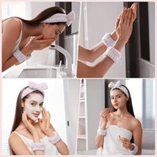 Bộ 3 món băng đô và băng đeo cổ tay đa năng - 1 băng đô + 2 băng đeo cổ tay, kiểu dáng nữ tính, thích hợp để rửa mặt/trang điểm/tập yoga. - Nhiều màu - Xem 6