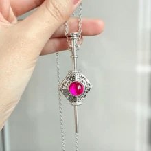 1pc Unique Magic Wand Pendant Necklace, Pink Glass Scepter Keychain Magical Necklace, Party Jewelry Accessory Gift - Silver - View 1